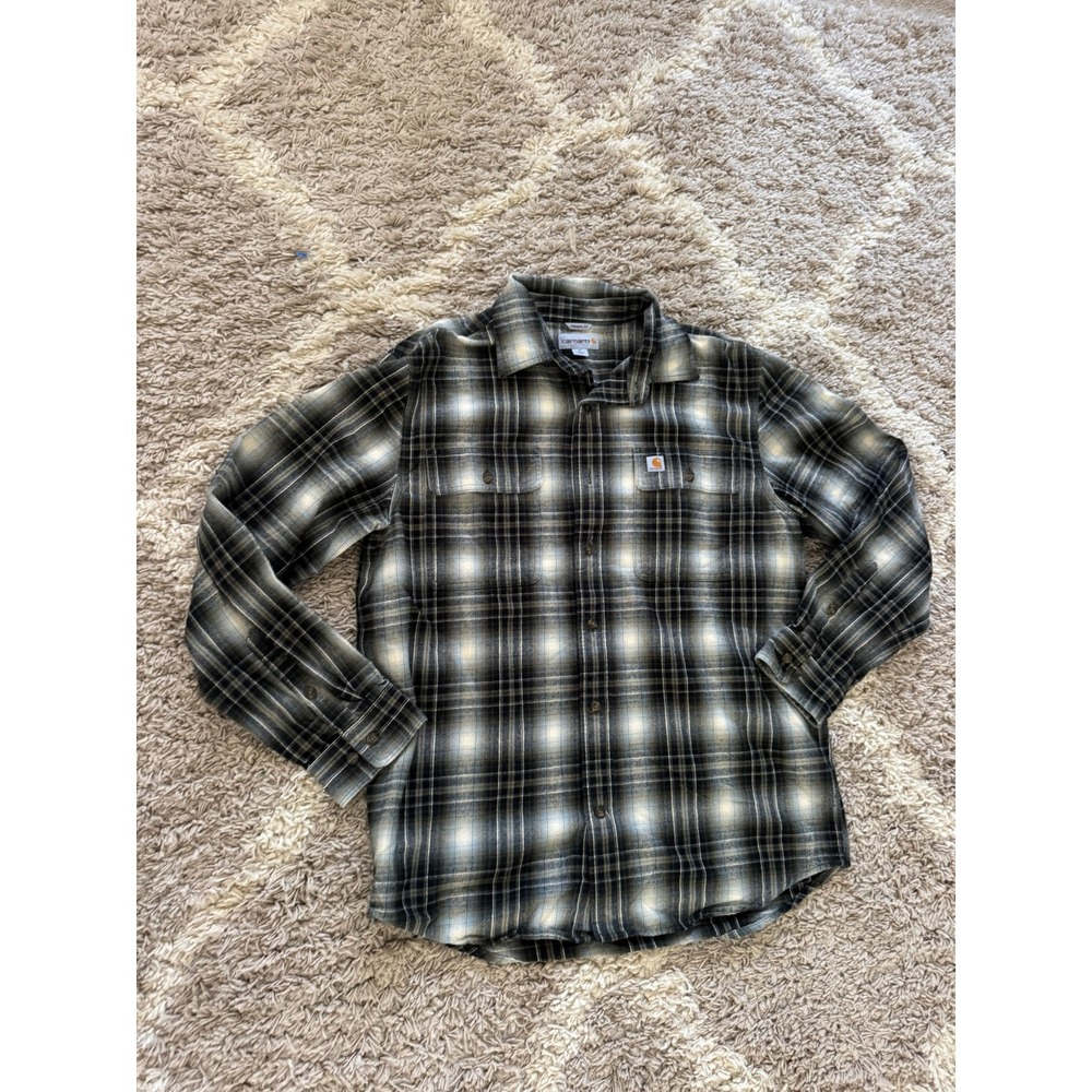 Carhartt Mens Original‎ Fit Flannel Shirt Black Grey Plaid 103348 391 Medium M